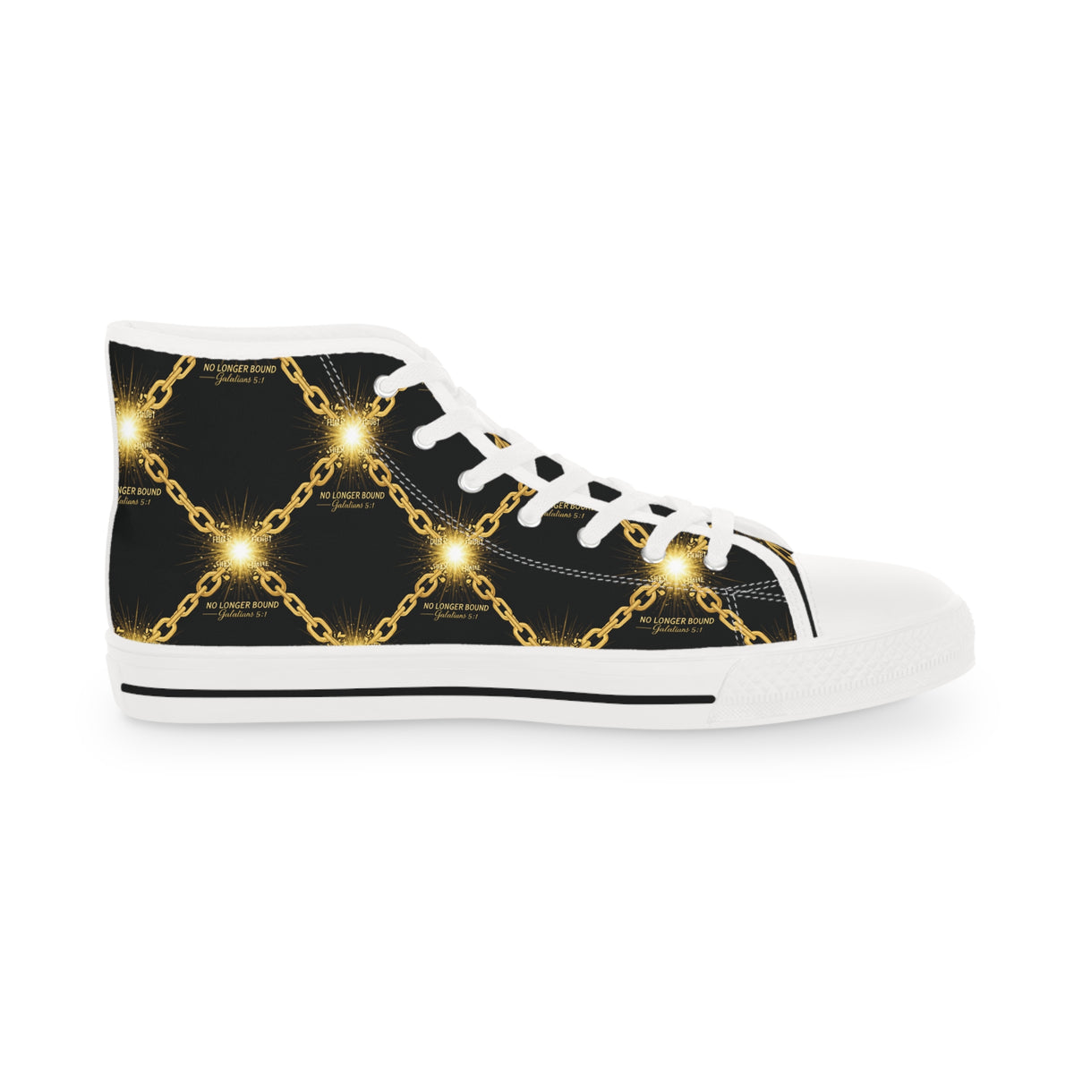 Gold Chain Pattern High Top Sneakers — Men's Black & Metallic Streetwear
