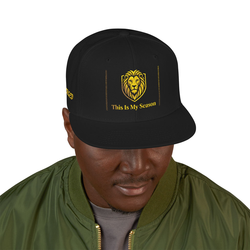 Gold Embroidered Crest Snapback Hat – Vintage Shield Logo Cap