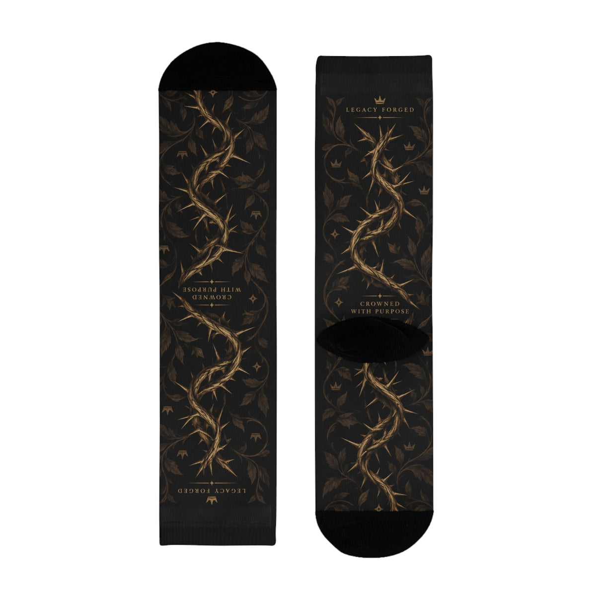 Thorn Vine Crew Socks — Gothic Botanical Sublimation Socks LegacyForged™