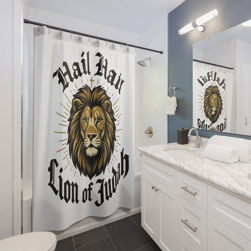 Shower Curtain — Lion of Judah Hail Hail Christian Bathroom Décor