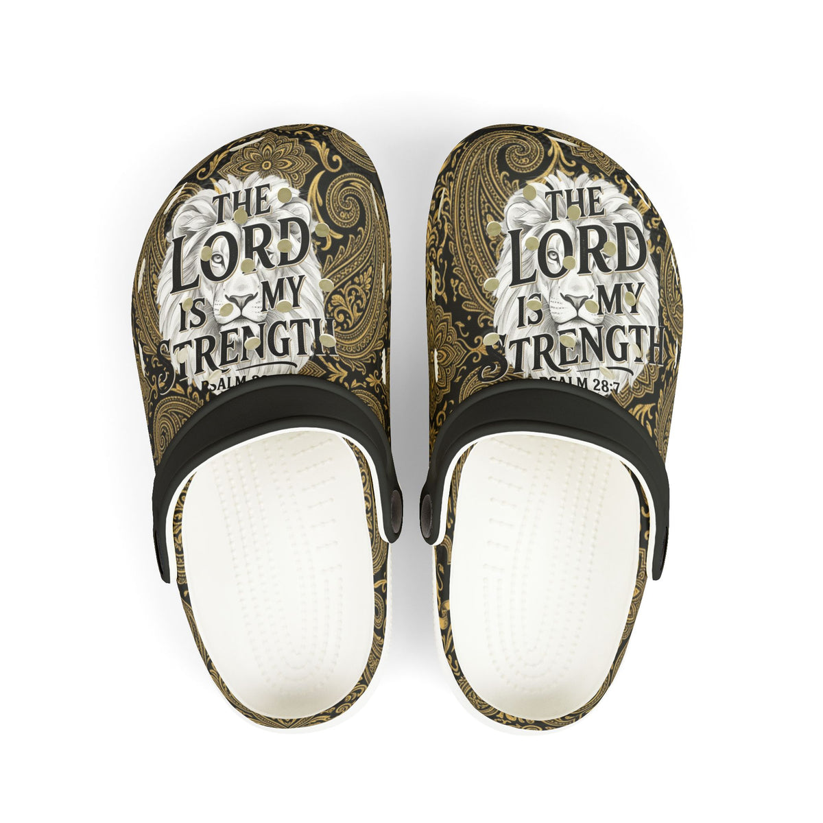 Kids Clogs - "The Lord Is My Strength" Brown Paisley Christian Foam Clogs