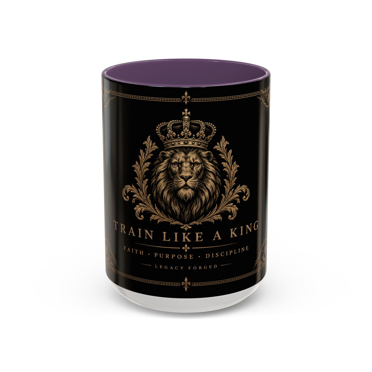 Train Like a King Coffee Mug — Lion Crown Motivational Black Tea Mug (11/15oz)