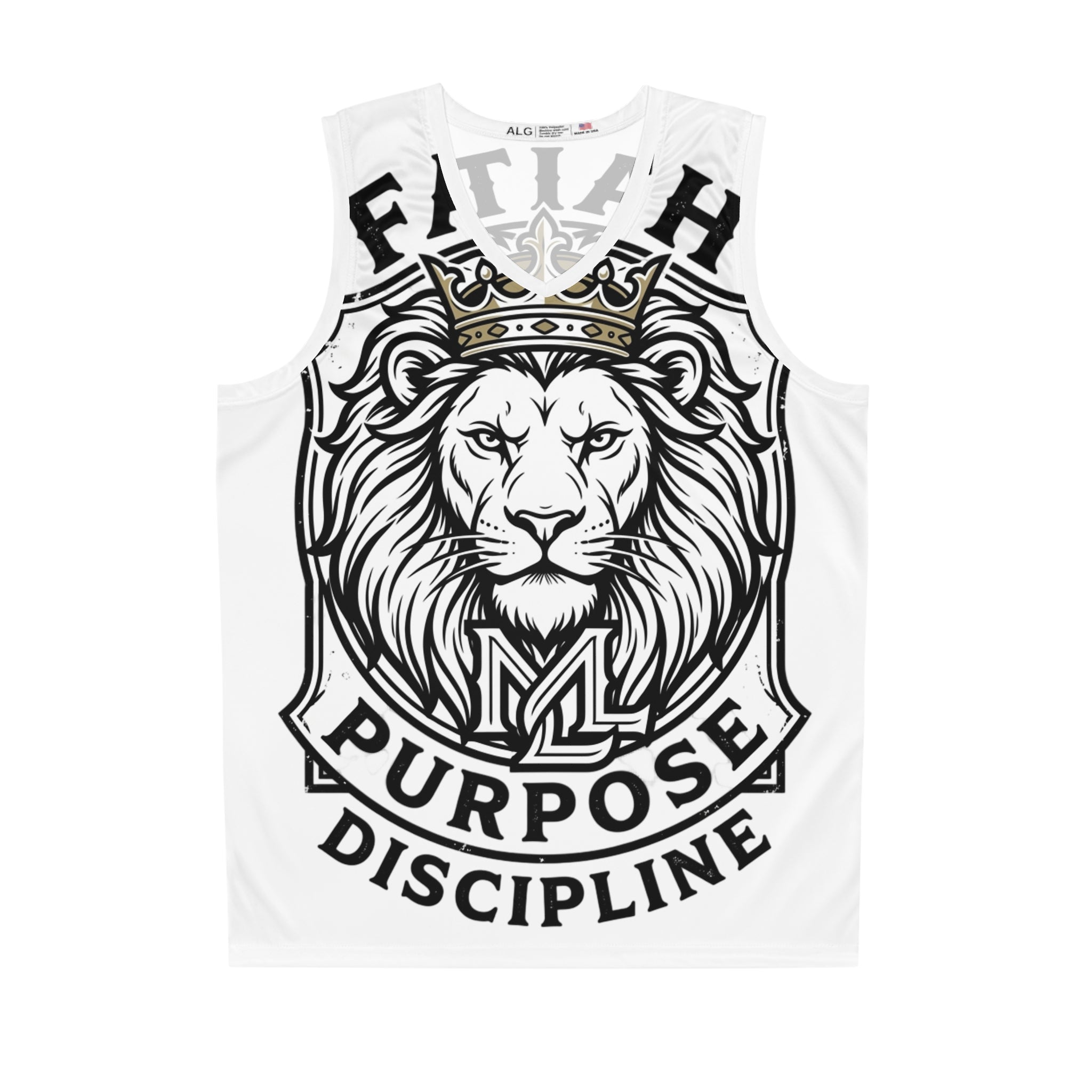 Lion Crest Basketball Jersey — Faith, Purpose, Discipline All-Over Print
