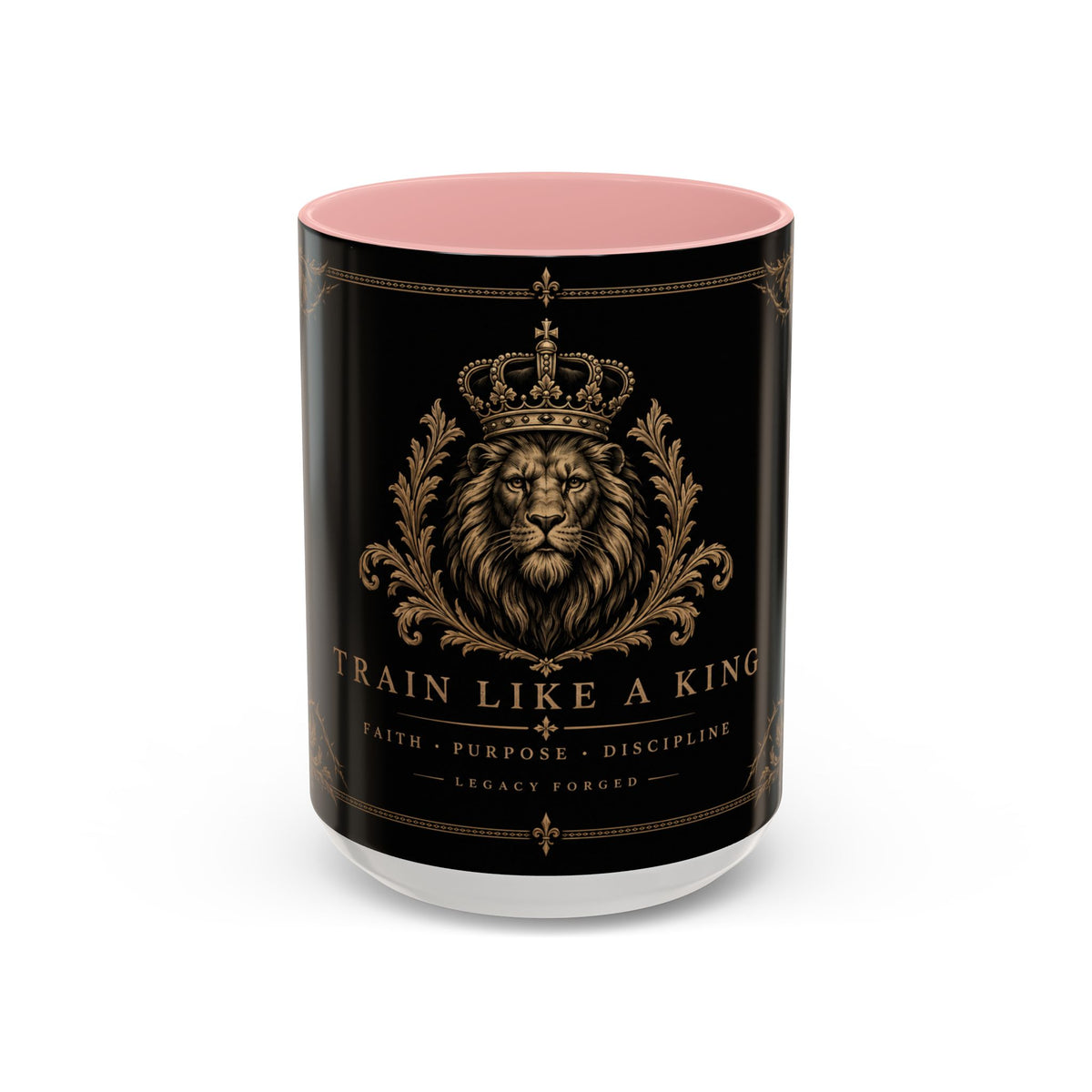 Train Like a King Coffee Mug — Lion Crown Motivational Black Tea Mug (11/15oz)