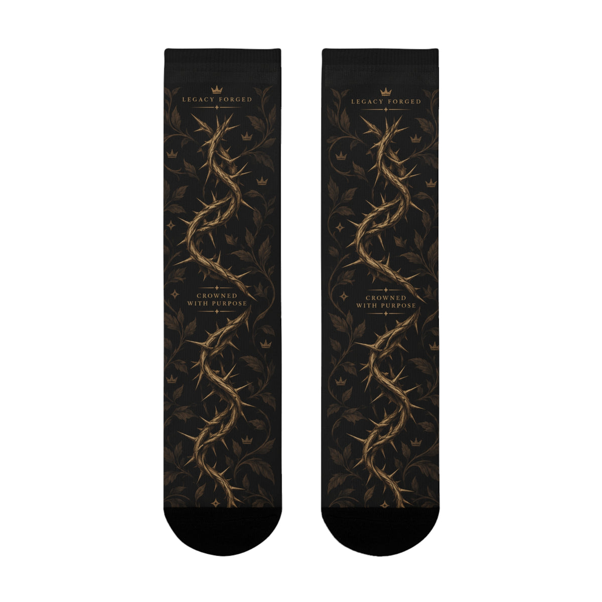 Thorn Vine Crew Socks — Gothic Botanical Sublimation Socks LegacyForged™