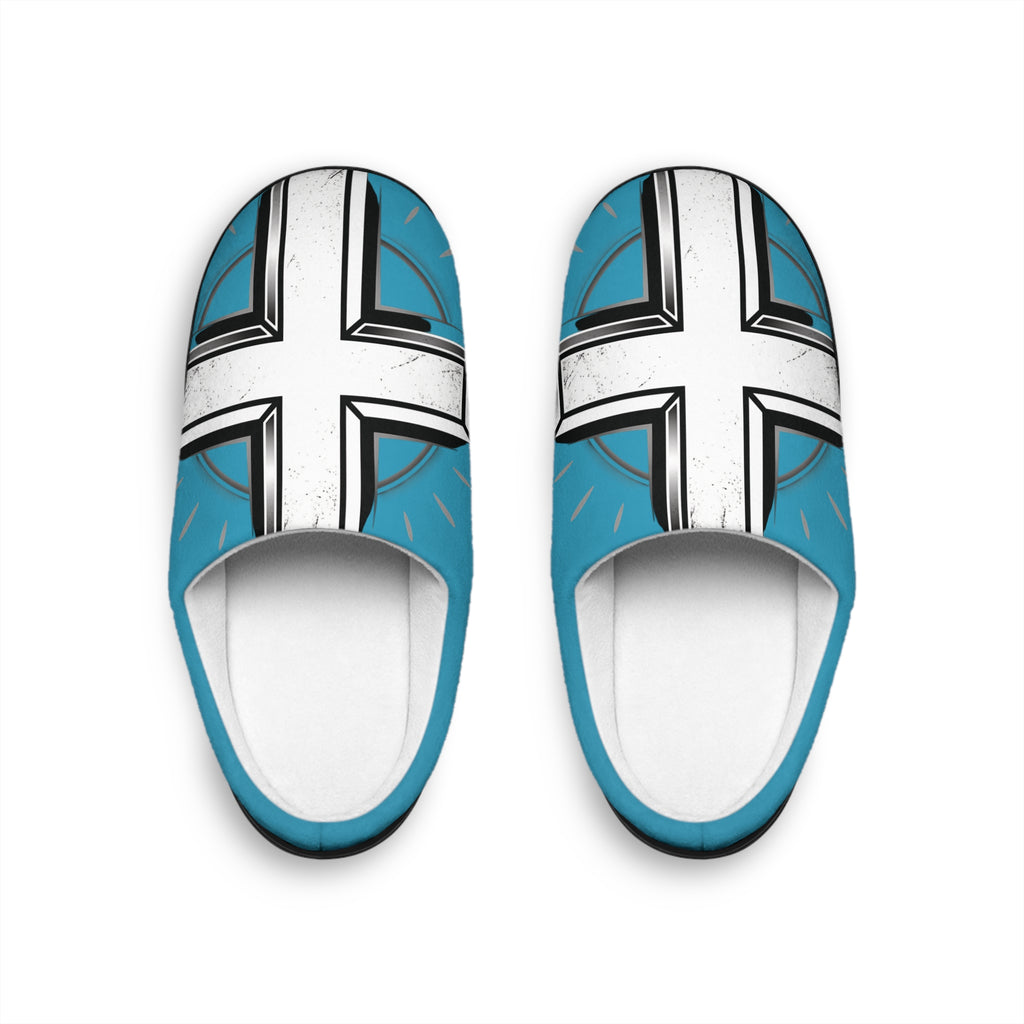 Cross Design Women's Indoor Slippers — Cozy Blue Church Cross Slip-Ons