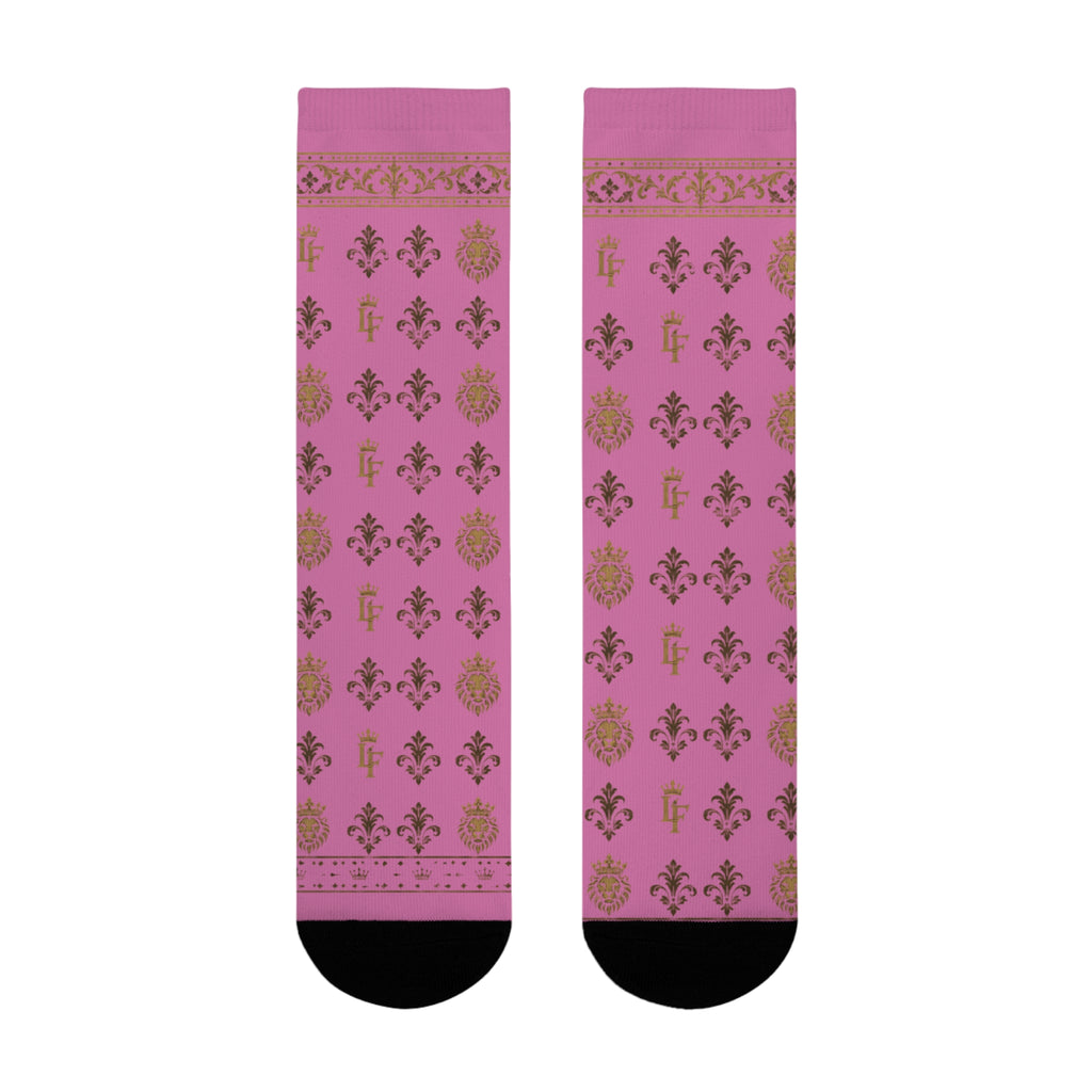 Pink Gold Damask Crew Socks — Floral Vintage Pattern Sublimation LegacyForged™