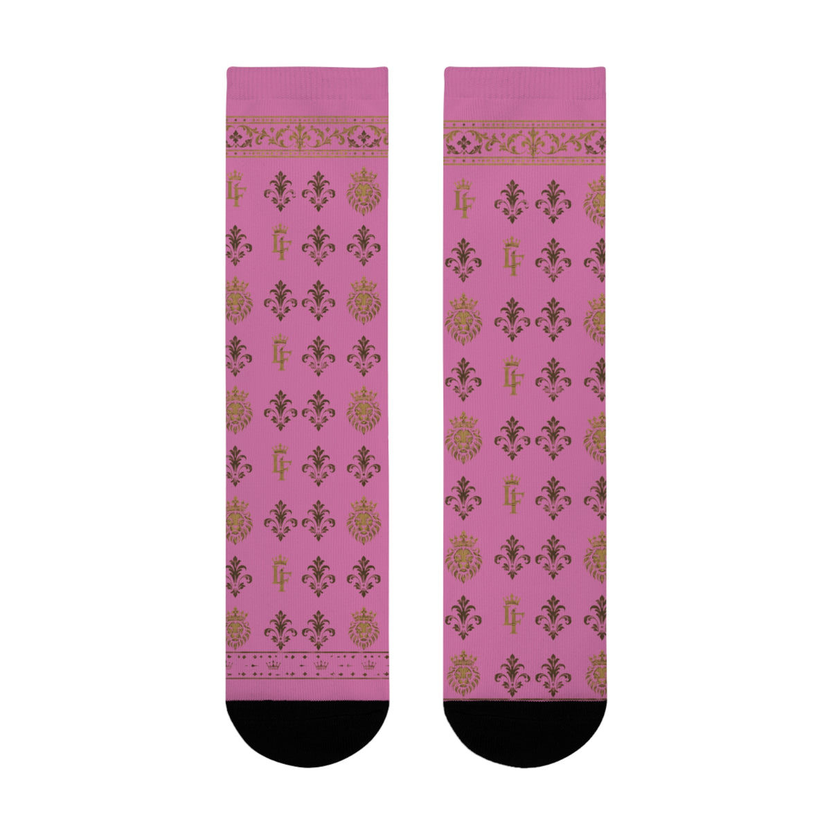 Pink Gold Damask Crew Socks — Floral Vintage Pattern Sublimation LegacyForged™