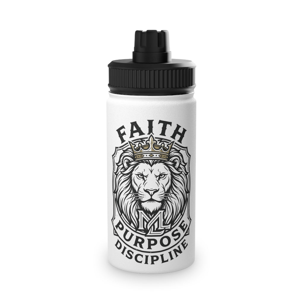Faith • Purpose • Discipline Lion Stainless Steel Water Bottle — Sports Lid