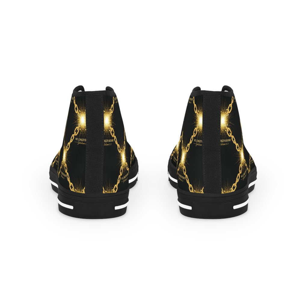 Gold Chain Pattern High Top Sneakers — Men's Black & Metallic Streetwear