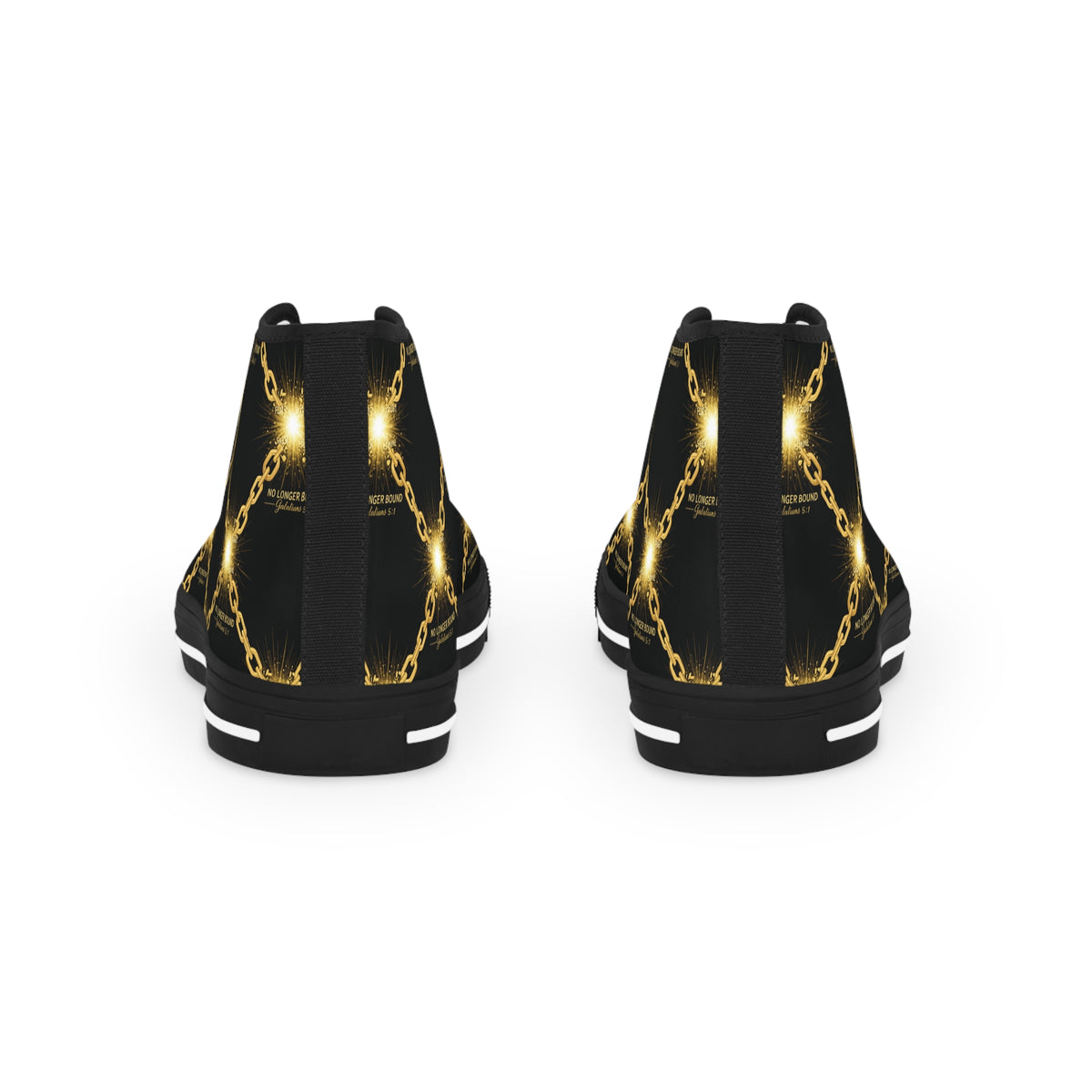 Gold Chain Pattern High Top Sneakers — Men's Black & Metallic Streetwear