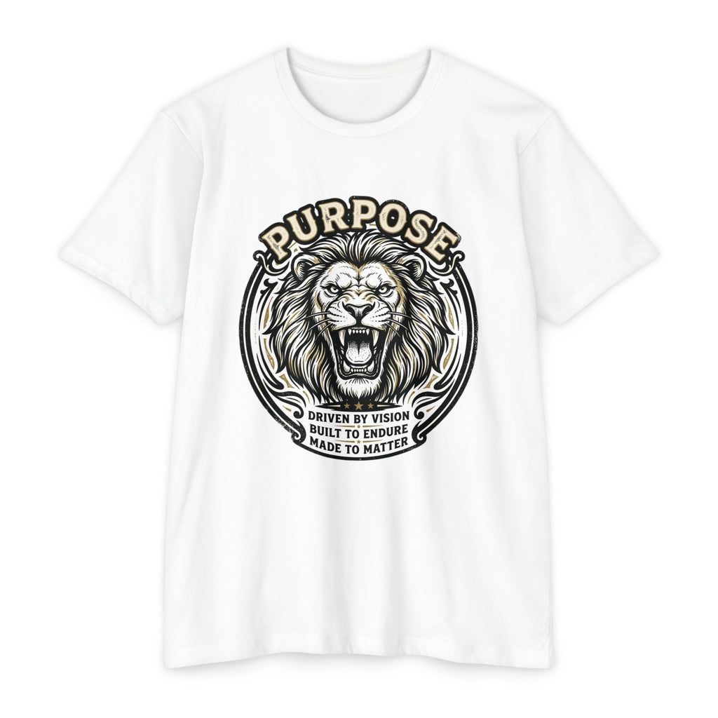 Purpose Lion T-Shirt — Bold Roaring Graphic Tee with 'Purpose' Motto