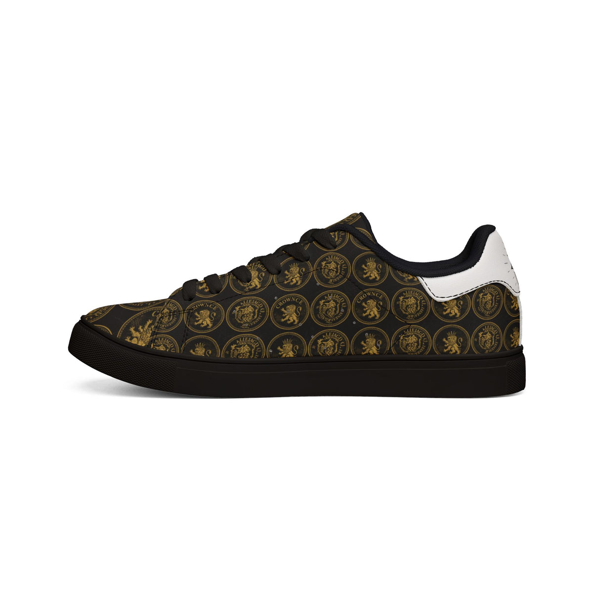 Low-Top Leather Sneakers — Vintage Medallion Patterned Men’s Casual Shoes
