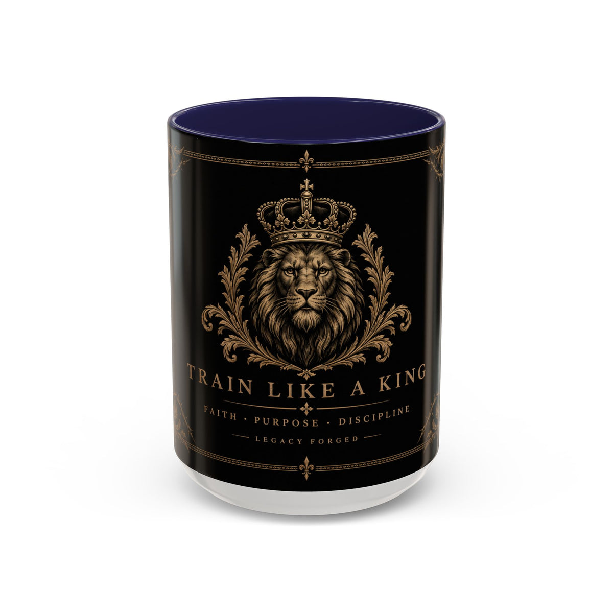 Train Like a King Coffee Mug — Lion Crown Motivational Black Tea Mug (11/15oz)