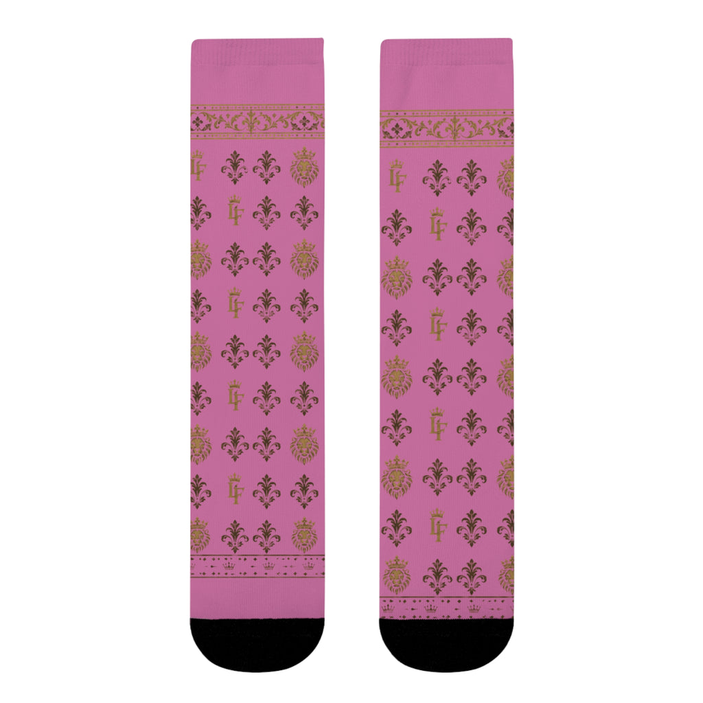 Pink Gold Damask Crew Socks — Floral Vintage Pattern Sublimation LegacyForged™