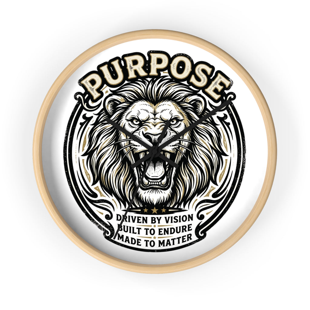 Purpose Lion Wall Clock — Motivational Lion Design, "Purpose: Driven by Vision" Decorative Wall Clock