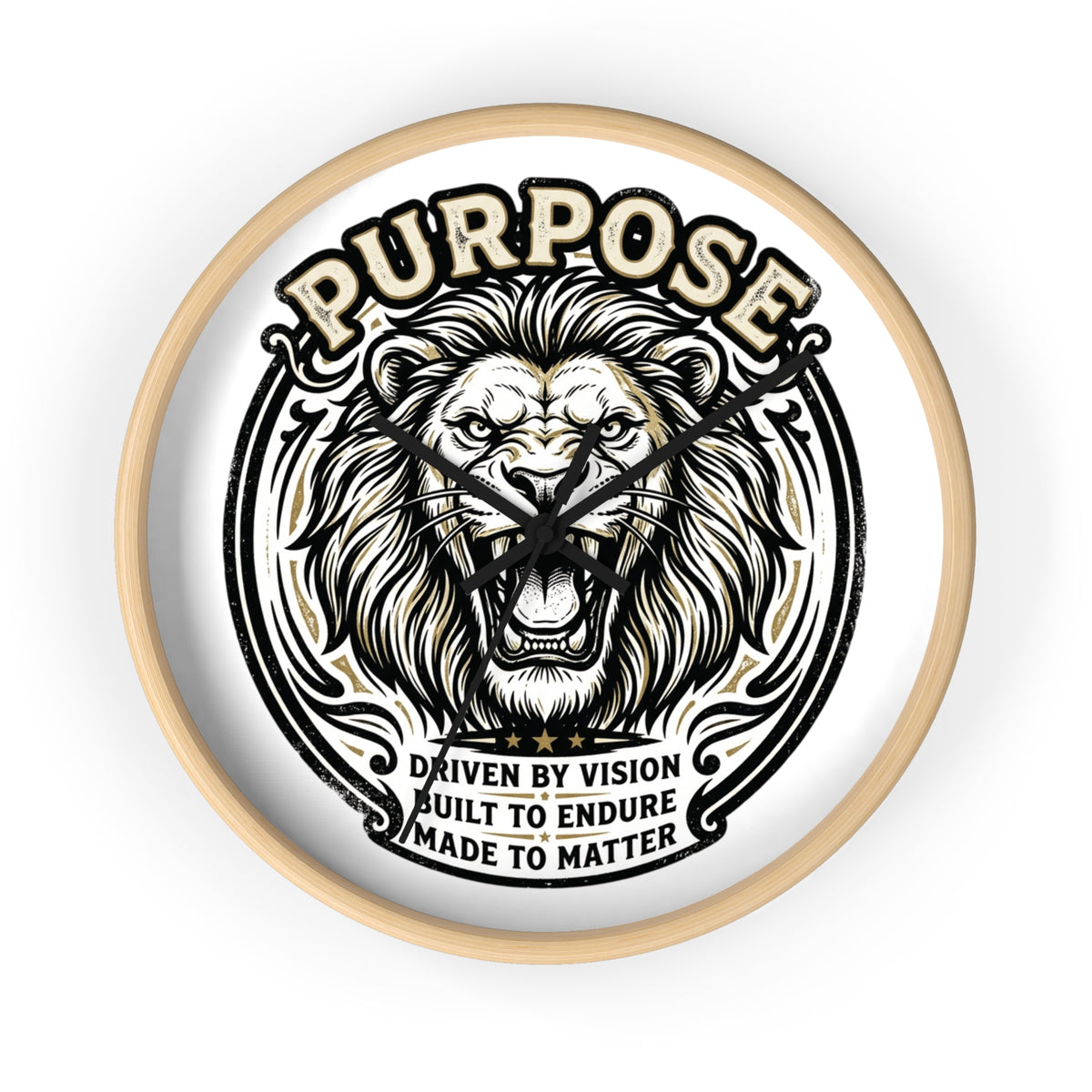Purpose Lion Wall Clock — Motivational Lion Design, "Purpose: Driven by Vision" Decorative Wall Clock