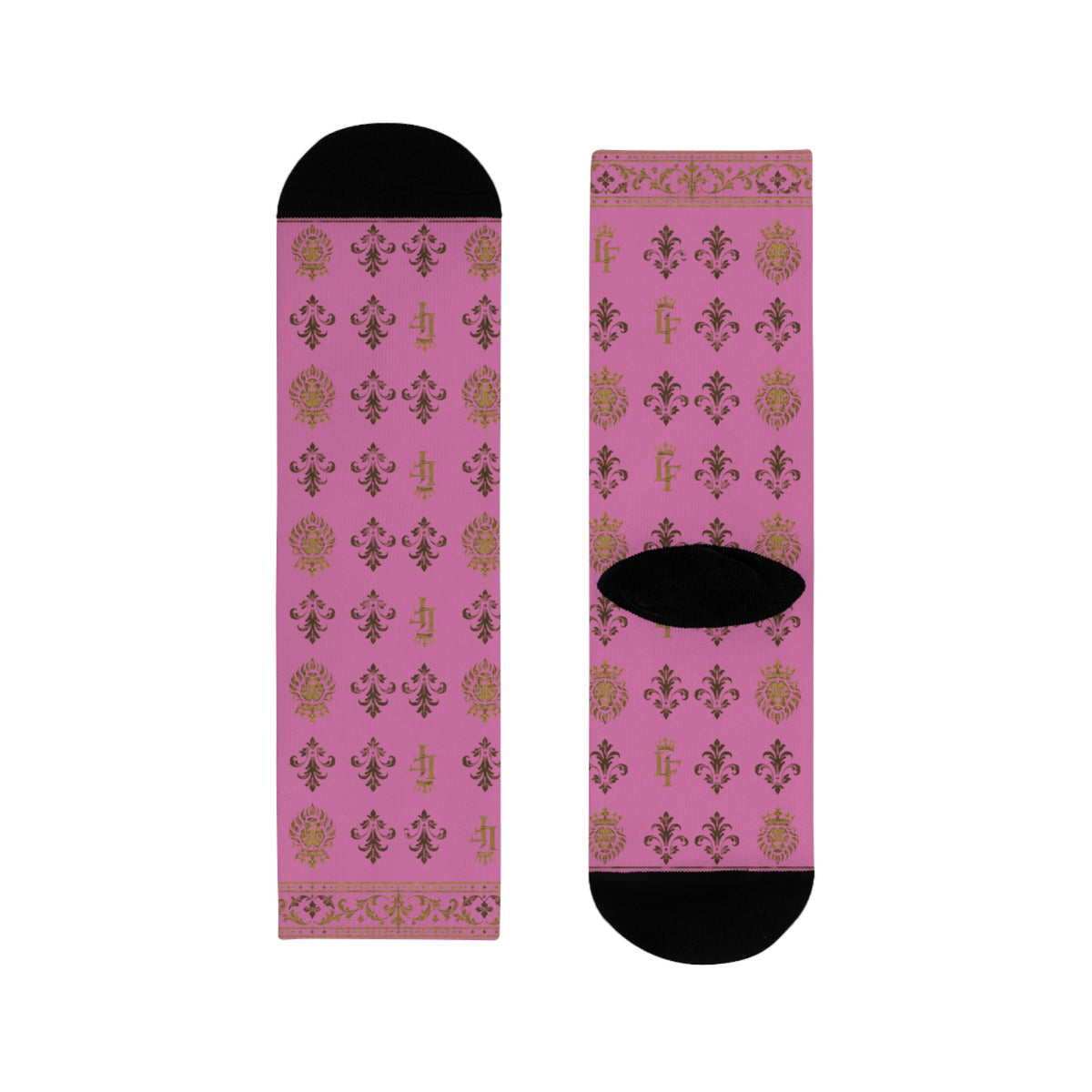 Pink Gold Damask Crew Socks — Floral Vintage Pattern Sublimation LegacyForged™