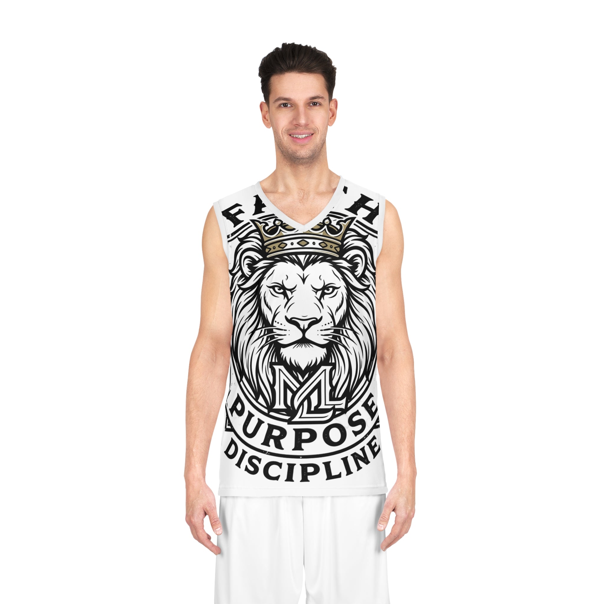 Lion Crest Basketball Jersey — Faith, Purpose, Discipline All-Over Print
