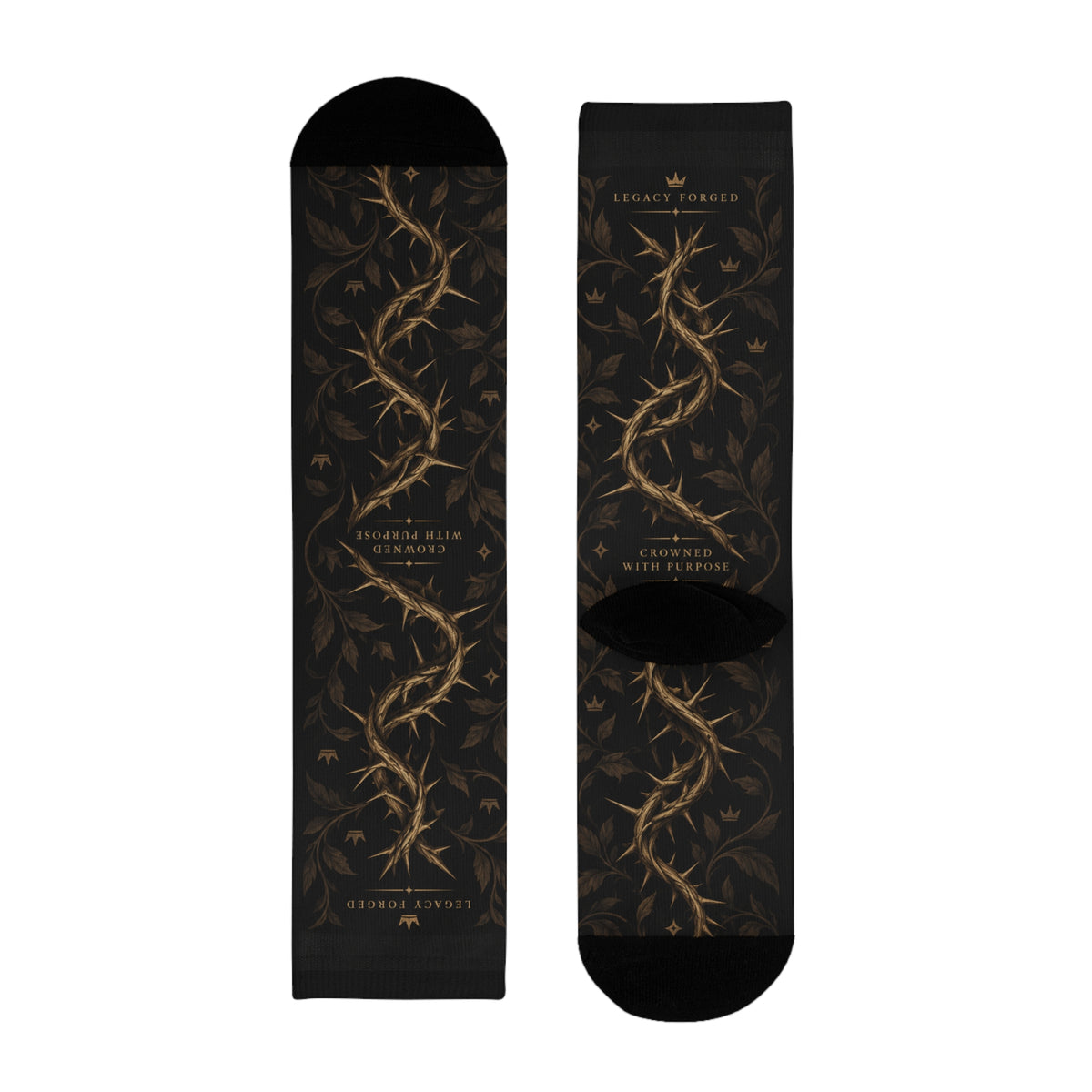 Thorn Vine Crew Socks — Gothic Botanical Sublimation Socks LegacyForged™