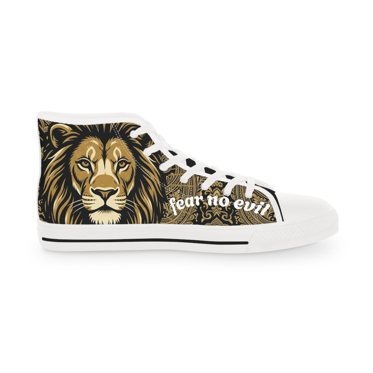 Lion Graphic High-Top Sneakers — "Fear No Evil" Statement Shoes