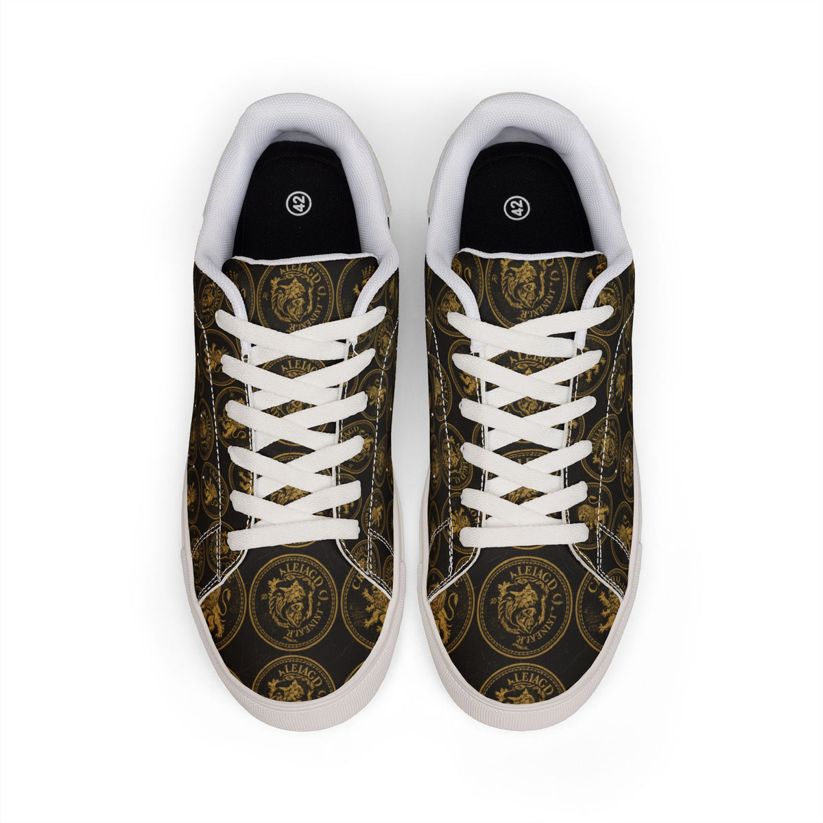 Low-Top Leather Sneakers — Vintage Medallion Patterned Men’s Casual Shoes