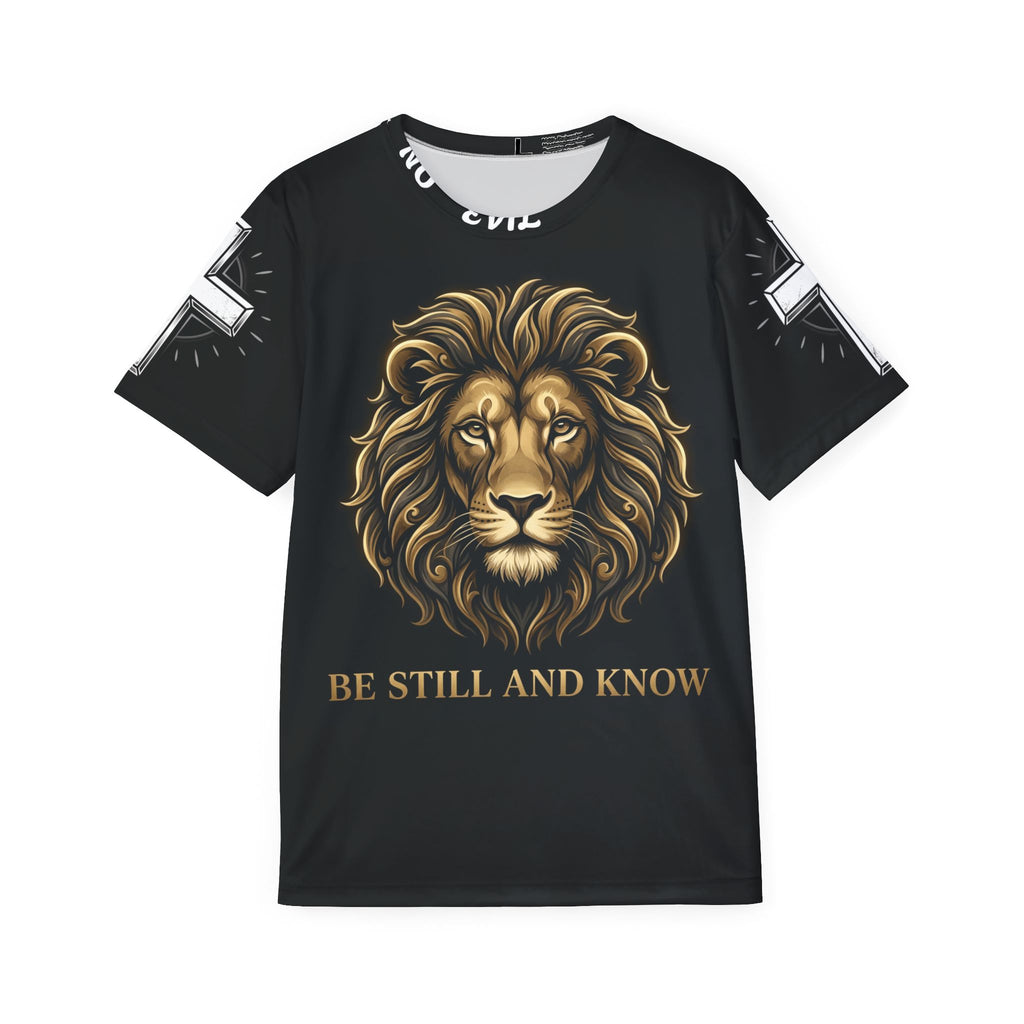 Lion Graphic Jersey — "Be Still and Know" Men's Sports Shirt